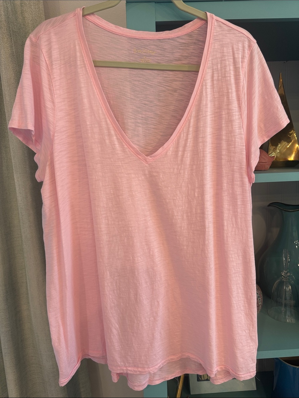 Lilly Pulitzer Etta Pink V-Neck Women's Tee XL EUC